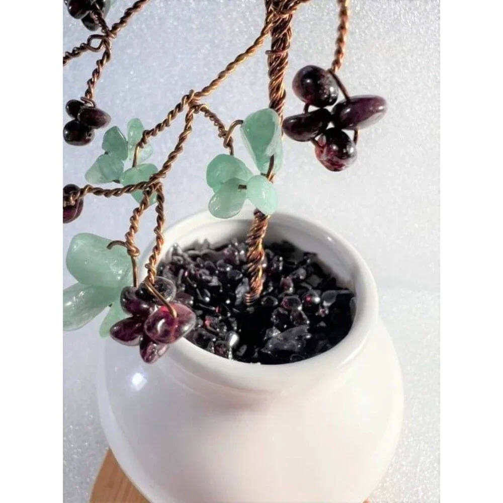 Beautiful Genuine Garnet & Green Aventurine Gemstone Tree